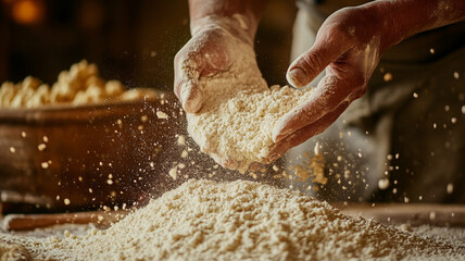 hands kneading dough