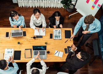 panorama top view diverse group of business analyst team analyzing financial data report paper on me