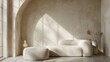 © liliyabatyrova - A white couch and ottoman are in a room with a tan wall