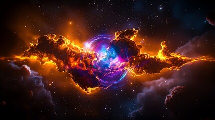 A mesmerizing cosmic explosion of colors, featuring vibrant clouds and swirling galaxies in a stunning outer space scene.