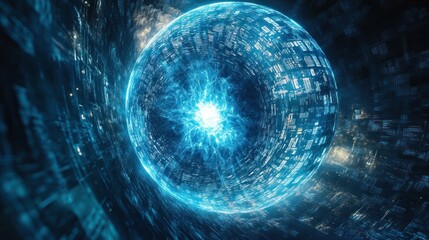 Wall Mural - Abstract Blue Sphere With Energy And Data