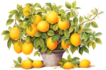 An orange image drawn by watercolor technique on a white background., orange watercolor. Behold a mango tree, its branches heavy with ripe oranges, a tempting sight that promises a delightful mango 