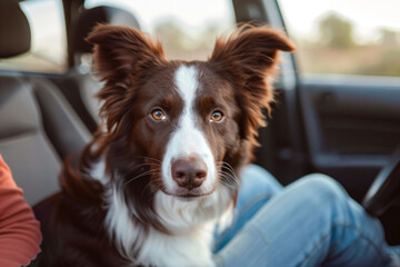 Wall Mural - a dog sitting in the passenger seat of a car