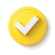 © Gary - 3d check icon, checklist tick, done mark. Vector realistic plastic style checkmark, symbol of selection, confirmation or approval. yellow circle with a white, white background
