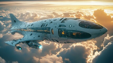 Modern aircraft design with modern future technology is flying in the sky background wallpaper AI generated image