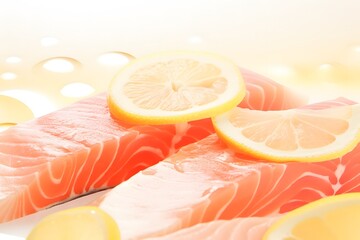 Seafood, raw salmon with herbs on plate, closeup Fresh raw salmon fish fillet, herbs and lemon on isolated background 