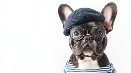 French Bulldog in a Beret and Glasses