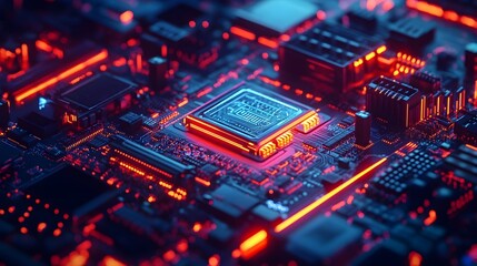 Wall Mural - vibrant digital artwork of cryptocurrency mining rig with intricate circuit boards and futuristic gp