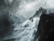 © pisan thailand - Towering Cumulonimbus Clouds Amassing on the Horizon An Impending Atmospheric Tempest and Turbulent Waves Crashing Against Jagged Cliffs