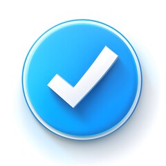 3d check icon, checklist tick, done mark. Vector realistic plastic style checkmark, symbol of selection, confirmation or approval. blue circle with a white, white background