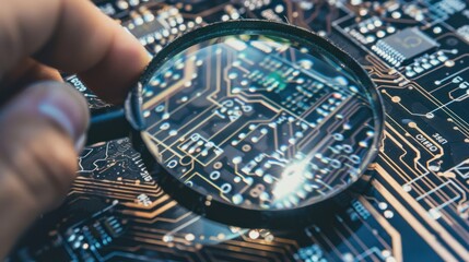 Wall Mural - Magnifying Glass on Circuit Board