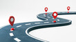 © Who is Danny - Abstract road with red location pins on a curvy path concept. 3D Rendering