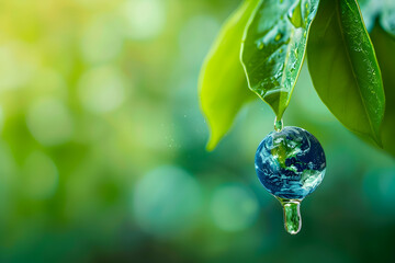 Sticker - green leaf with water drops