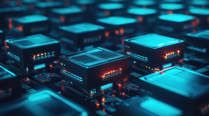 Wall Mural - Abstract Technological Background with Blue and Red Lighting