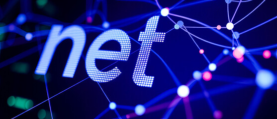 Abstract digital network with glowing .NET logo