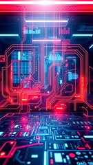 Wall Mural - futuristic circuit board with neon lights