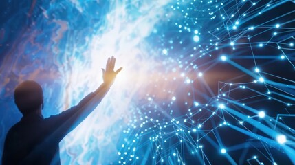 Reaching for the Future: A Silhouette of a Man Against a Futuristic Technology Background