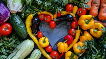 Wall Mural - Assorted colorful veggies forming a heart