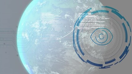 Wall Mural - Digital eye and data processing animation over Earth from space