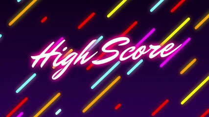 Sticker - High Score text animation with colorful diagonal lines on dark background