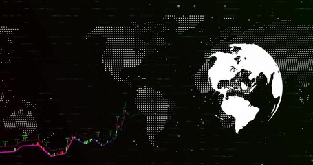 Poster - World map with stock market graph animation over black background