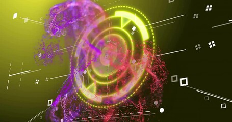 Poster - Circular digital interface with glowing arrows and particles animation