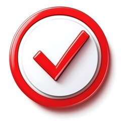 
3d check icon, checklist tick, done mark. Vector realistic plastic style checkmark, symbol of selection, confirmation or approval. Red circle with a white, white background