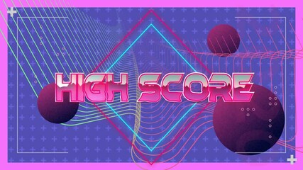 Canvas Print - High score text animation over geometric shapes and colorful lines