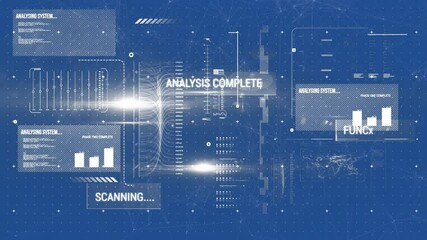 Wall Mural - Analysis complete and scanning text animation over digital data processing interface