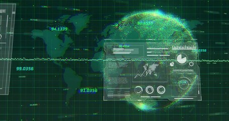 Poster - Global data analytics and statistics animation over world map and digital grid