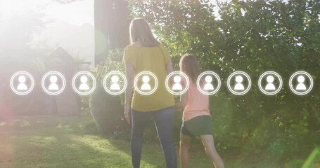 Poster - Walking in garden, social network connections animation over people