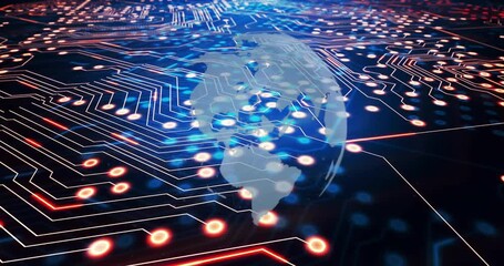 Poster - Circuit board with glowing connections and globe animation