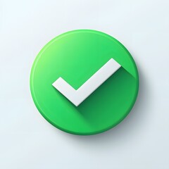 3d check icon, checklist tick, done mark. Vector realistic plastic style checkmark, symbol of selection, confirmation or approval. Green circle with a white, white background