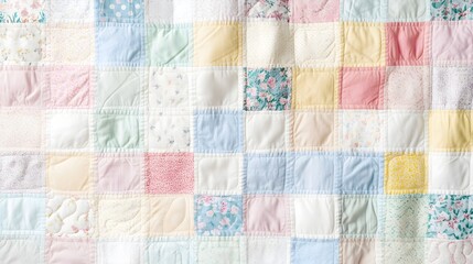 Wall Mural - a beautifully arranged patchwork quilt showcasing intricate stitching patterns in soft pastel colors