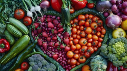 Wall Mural - Fresh vegetables arranged in the shape of a heart