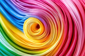 Vibrant rainbow paper rolls in swirl pattern