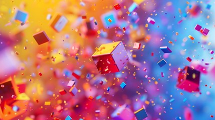 Aufkleber - Multicolored abstract design with small falling pieces, bright and vivid, dynamic composition,