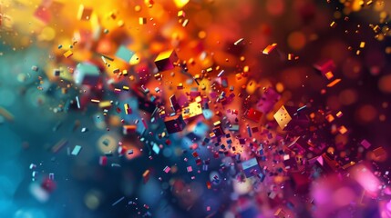 Poster - Multicolored abstract design with small falling pieces, bright and vivid, dynamic composition,