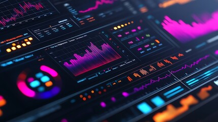 colorful charts and graphs on a dark screen