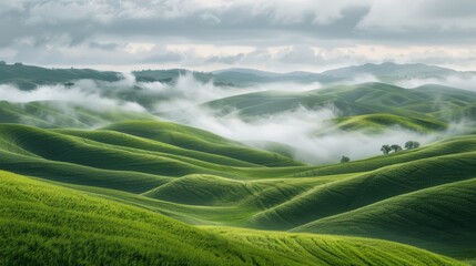 Wall Mural - Rolling green hills and cloud-filled skies