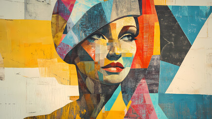 Wall Mural - Artistic Abstract Female Figure in Geometric Costume 