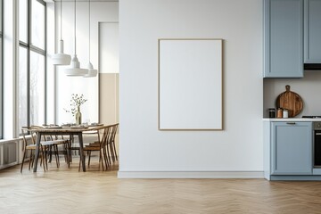 Poster Mockup in Kitchen Interior with White Wall created with Generative AI