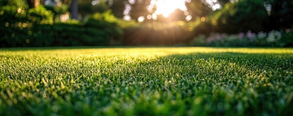 A verdant, lush lawn with well-kept grass that receives plenty of natural sunshine.