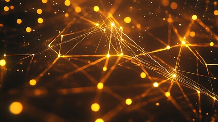 Poster - Abstract Golden Network with Glowing Points