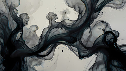 Wall Mural - Abstract background that captures the ethereal movement of ink in water, forming soft, smoky tendrils