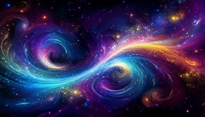 Wall Mural - Abstract and fantastic galaxy pattern formed from swirls of stardust and particles that shine like neon lights on a space background.