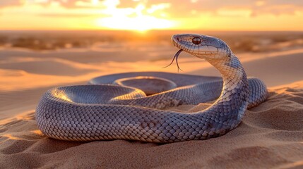 black mamba snake in desert sunset