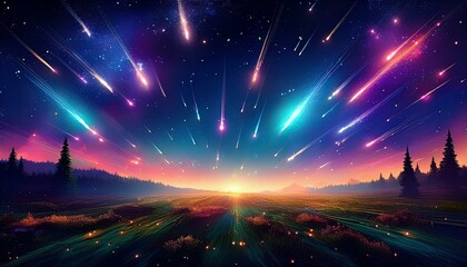 Wall Mural - A dark starry sky filled with sparkling meteor showers that expresses the beauty of the universe.