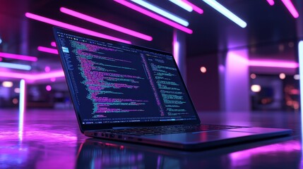 High-Tech Laptop with Code Snippets and Web Development Tools