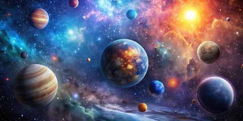 Wall Mural - diverse visible matter in outer space, galaxies, stars, planets, celestial bodies, nebulae, cosmic, 